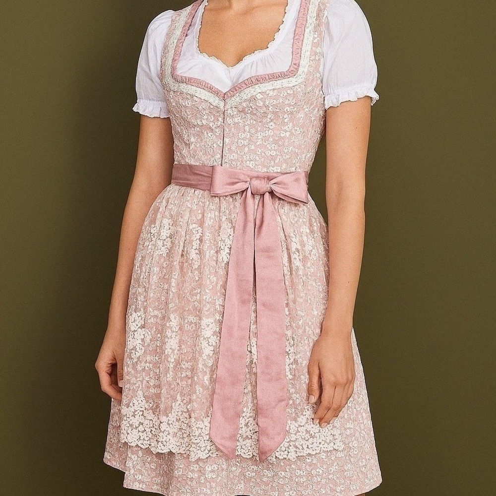 New Large Baby Pink Oktoberfest Dirndl German Lace Austrian Pastel Dress